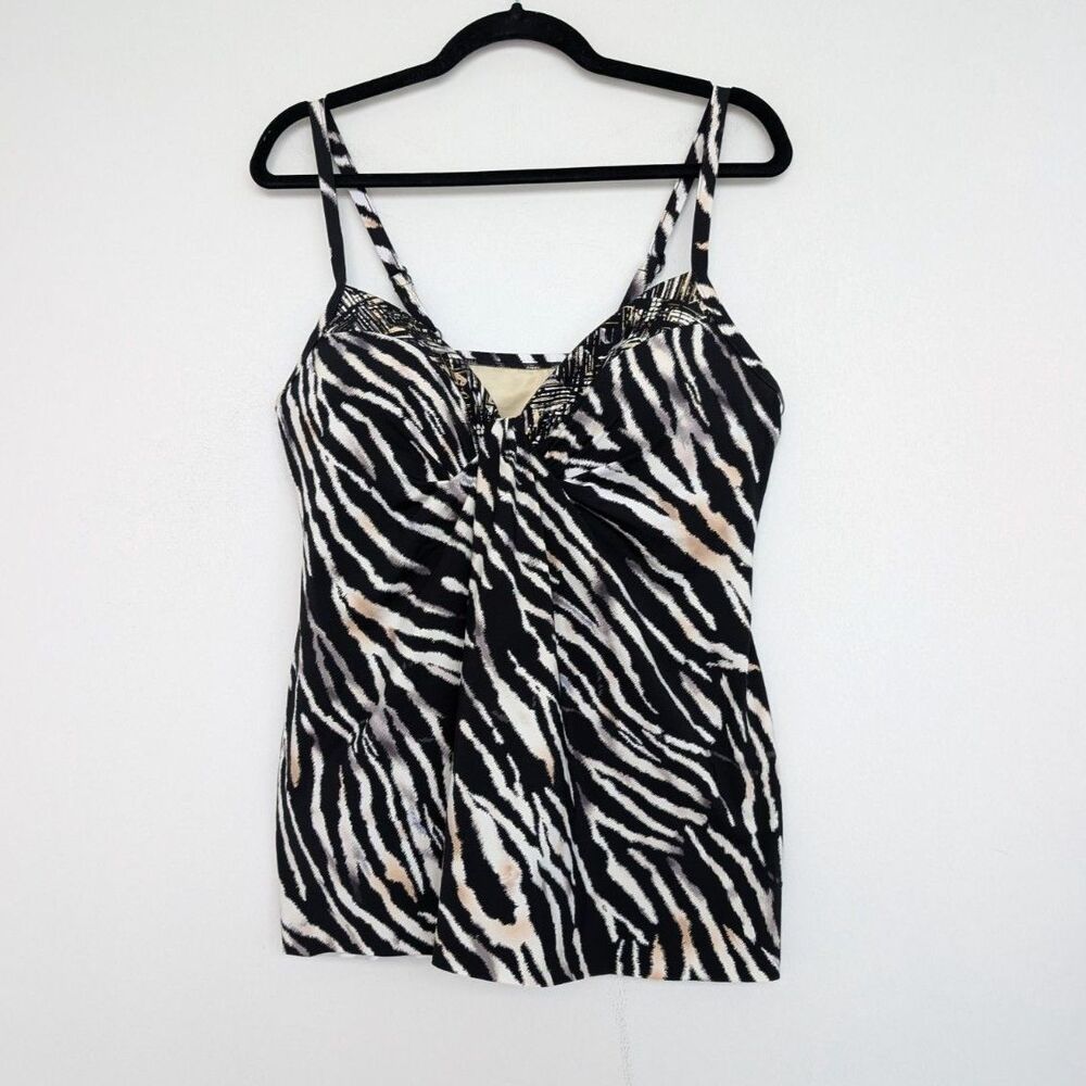 Miraclesuit Marina Tankini Tiger Sombre Zebra Print Padded Swim Top Sz US14